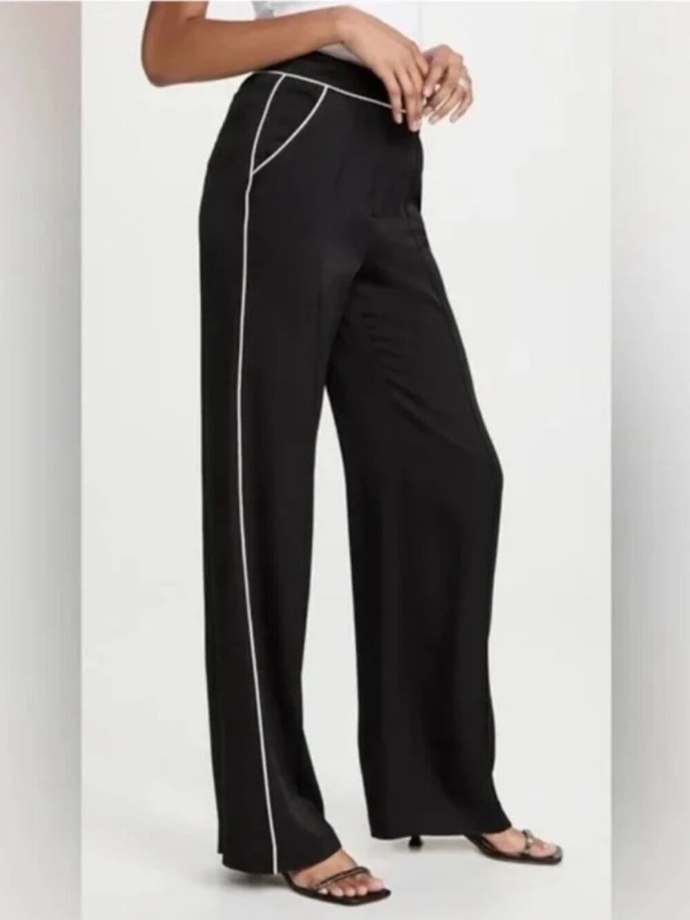 Veronica Beard Wide-Leg Trousers with Contrast Piping — Size 10